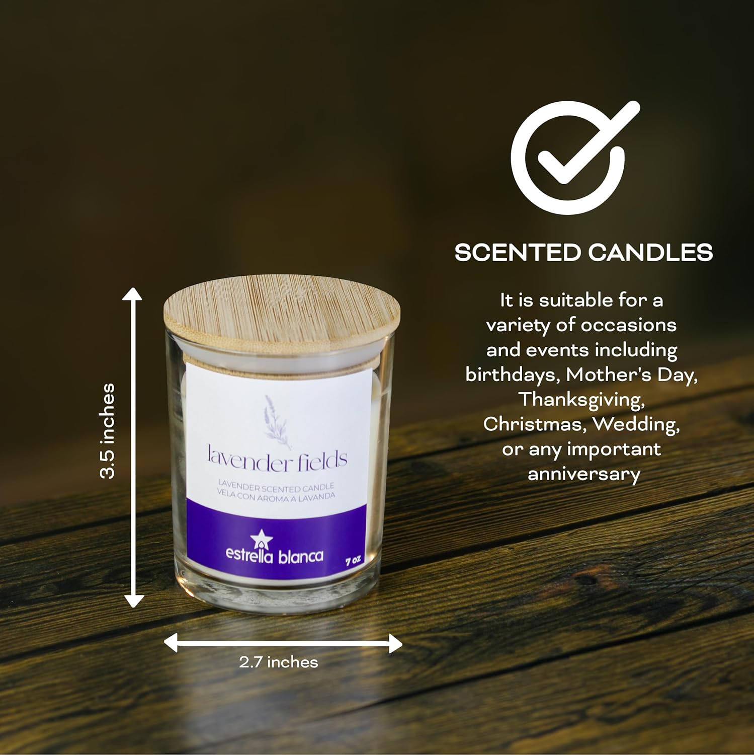 Lavender Fields Candle 7 oz – Best Smelling Soy Candle, Non Toxic, Long Lasting, Gift for Women