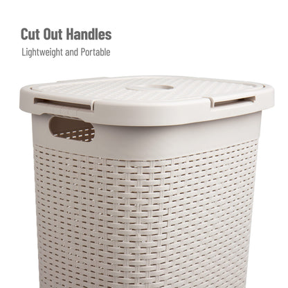 Mind Reader Slim Laundry Hamper with Lid, 60L Tall Clothes Basket, Narrow Tapered Design for