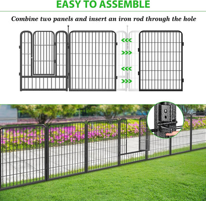 Decorative Black Metal Fencing Garden Fence with Gate, 64ft(L) 32in(H) 28 Fence Panels No Dig Fence