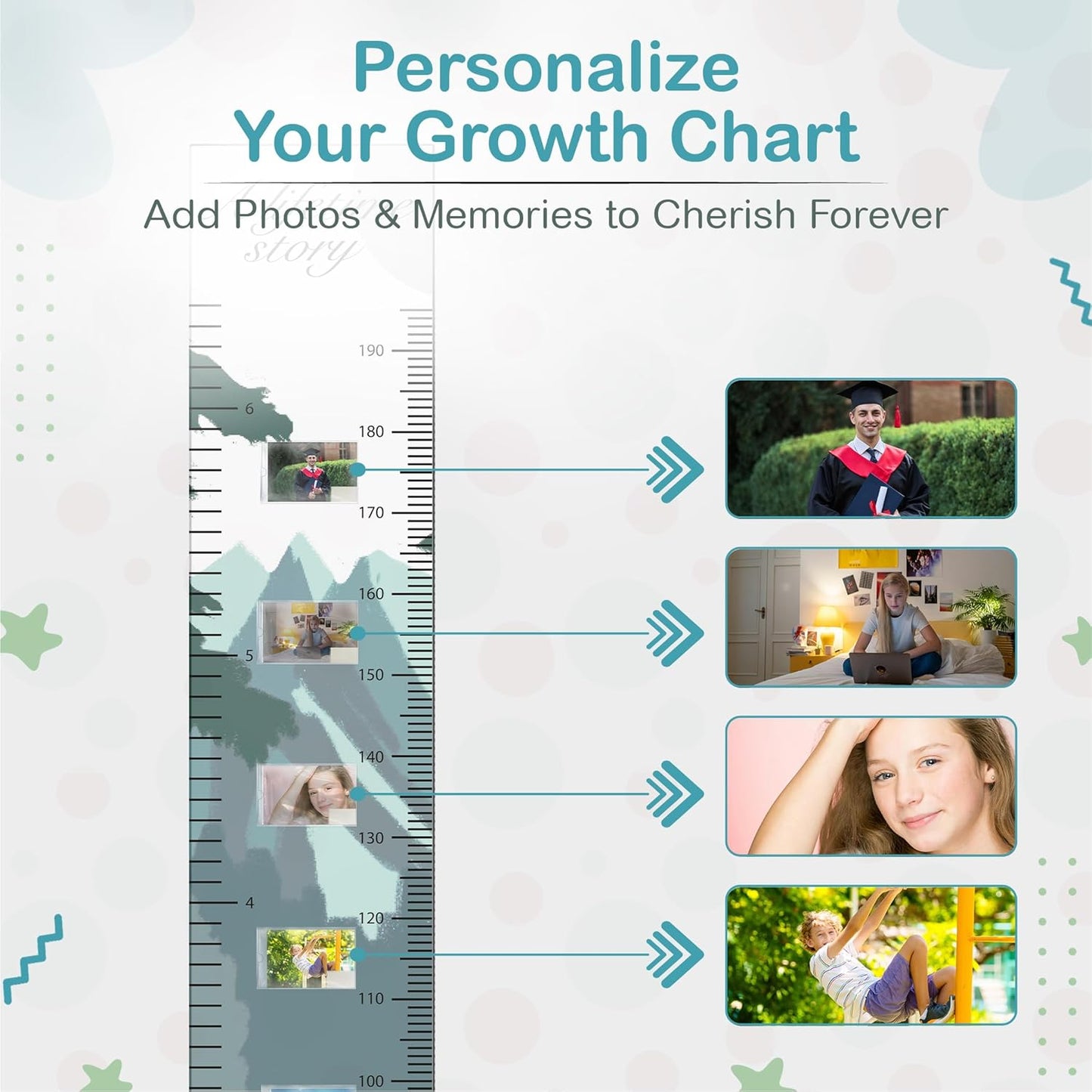 A Lifetime Story Growth Chart for Wall - Personalized for Photos, Photo Stickers, and Memory Album