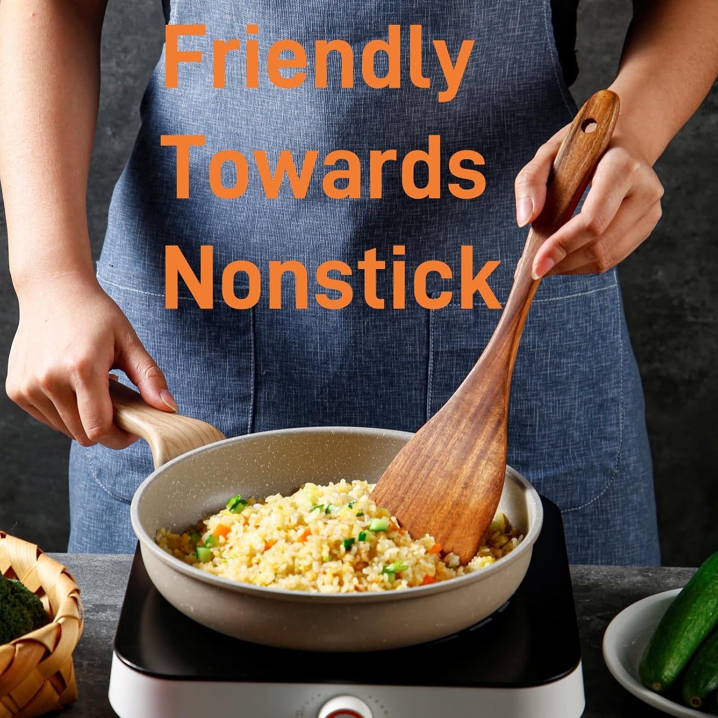 6 PCS Wooden Spoons for Cooking - Teak Wooden Cooking Utensils Set with Holder - Non-Stick, Soft