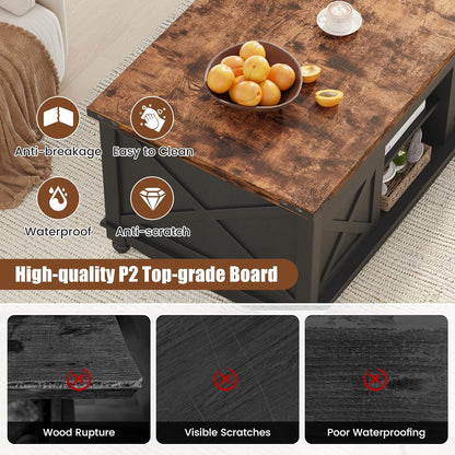 48" Farmhouse Lift Top Coffee Table with Storage Sliding Barn Door & Large Hidden Compartment