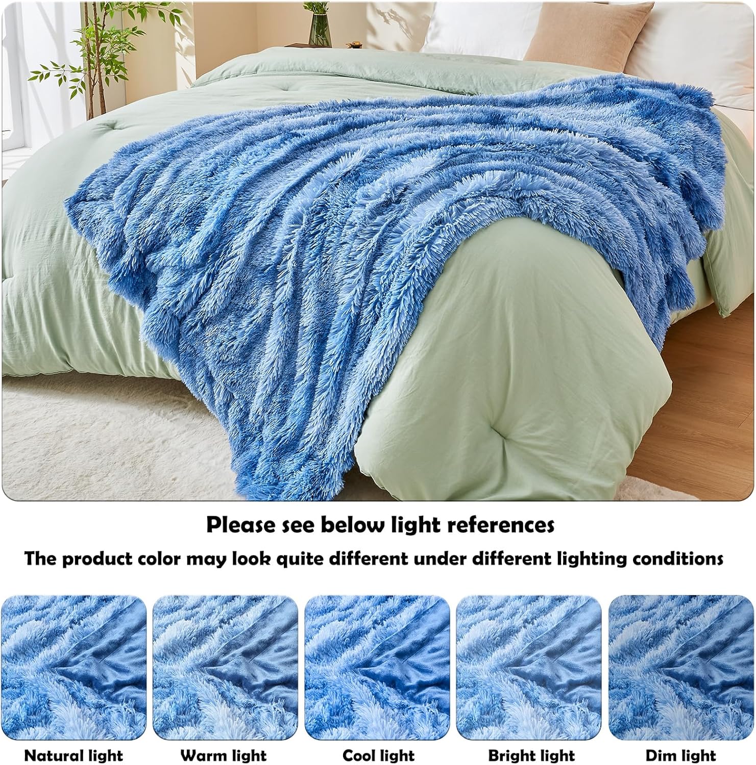 GONAAP Fuzzy Faux Fur Throw Blanket Indigo Super Soft Cozy Plush Fuzzy Shaggy Blanket for Couch
