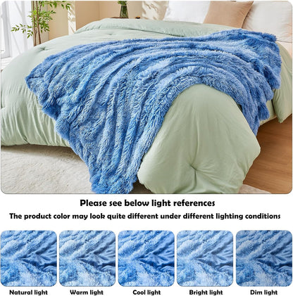 GONAAP Fuzzy Faux Fur Throw Blanket Indigo Super Soft Cozy Plush Fuzzy Shaggy Blanket for Couch
