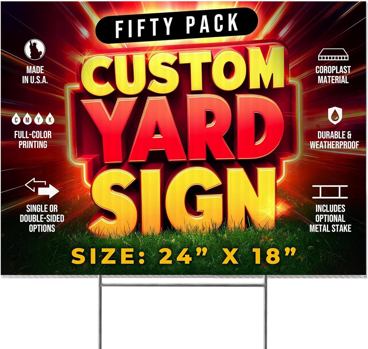 50 Pack 24"x18" Custom Yard Signs with Stakes, Personalized Yard Signs for Outdoors, Customized