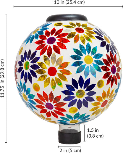 Sunnydaze 10 inch Solar Gazing Ball for Garden - Glass Outdoor Gazing Globe - Midsummer Dahlias