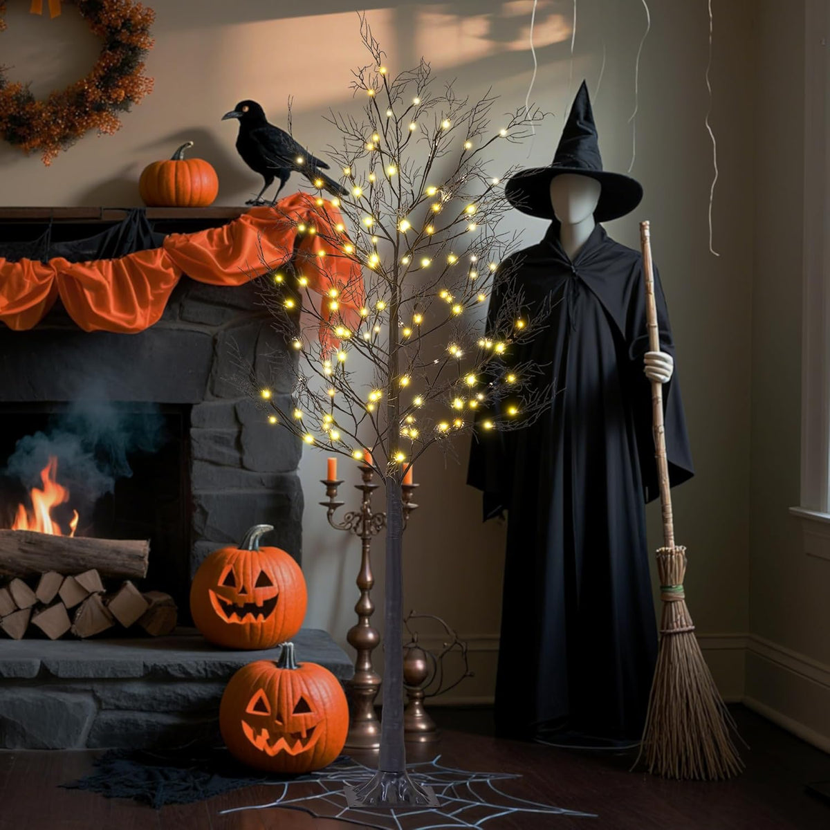 Lightshare 6FT Lighted Willow Tree with 120 Warm LED Lights, Spooky Bare Branch Tree for Indoor