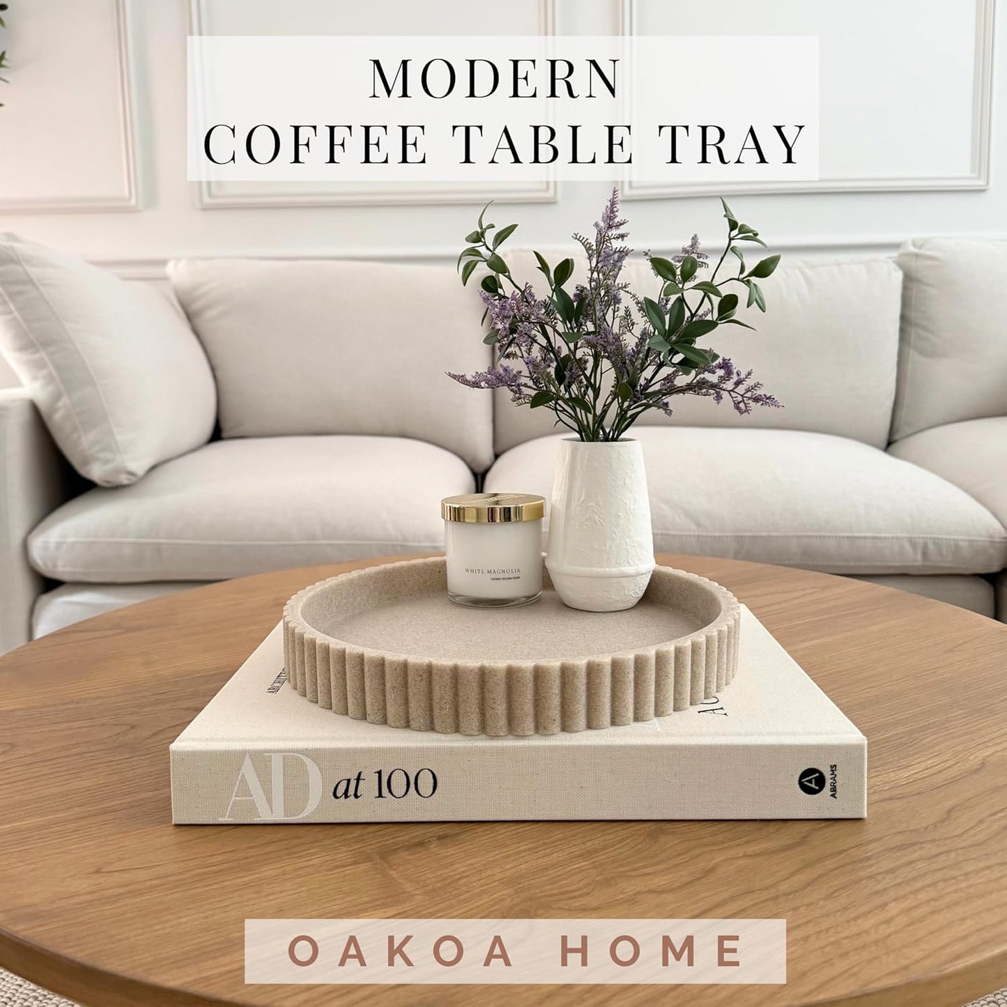 OAKOA Beige Resin Decorative Trays for Decor - Coffee Table Decor Tray Ottoman Tray for Living Room