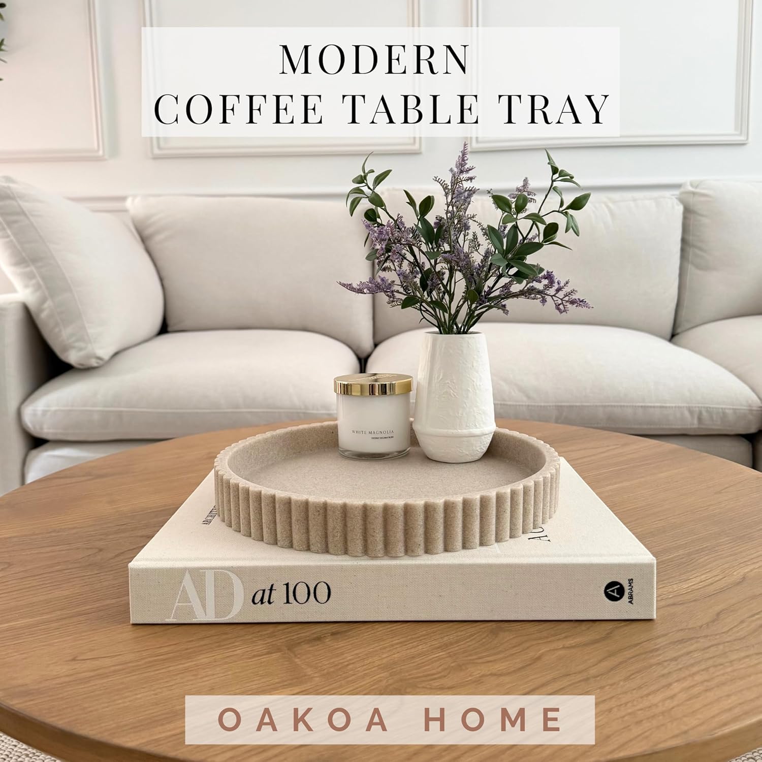 OAKOA Beige Resin Decorative Trays for Decor - Coffee Table Decor Tray Ottoman Tray for Living Room