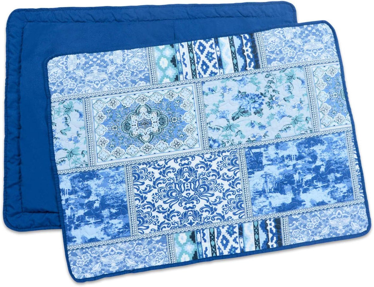 NEWLAKE Quilted Cotton Bed Pillowcases,Blue Classic Bohemian Pattern, 2 Pieces, 20x36 Inch