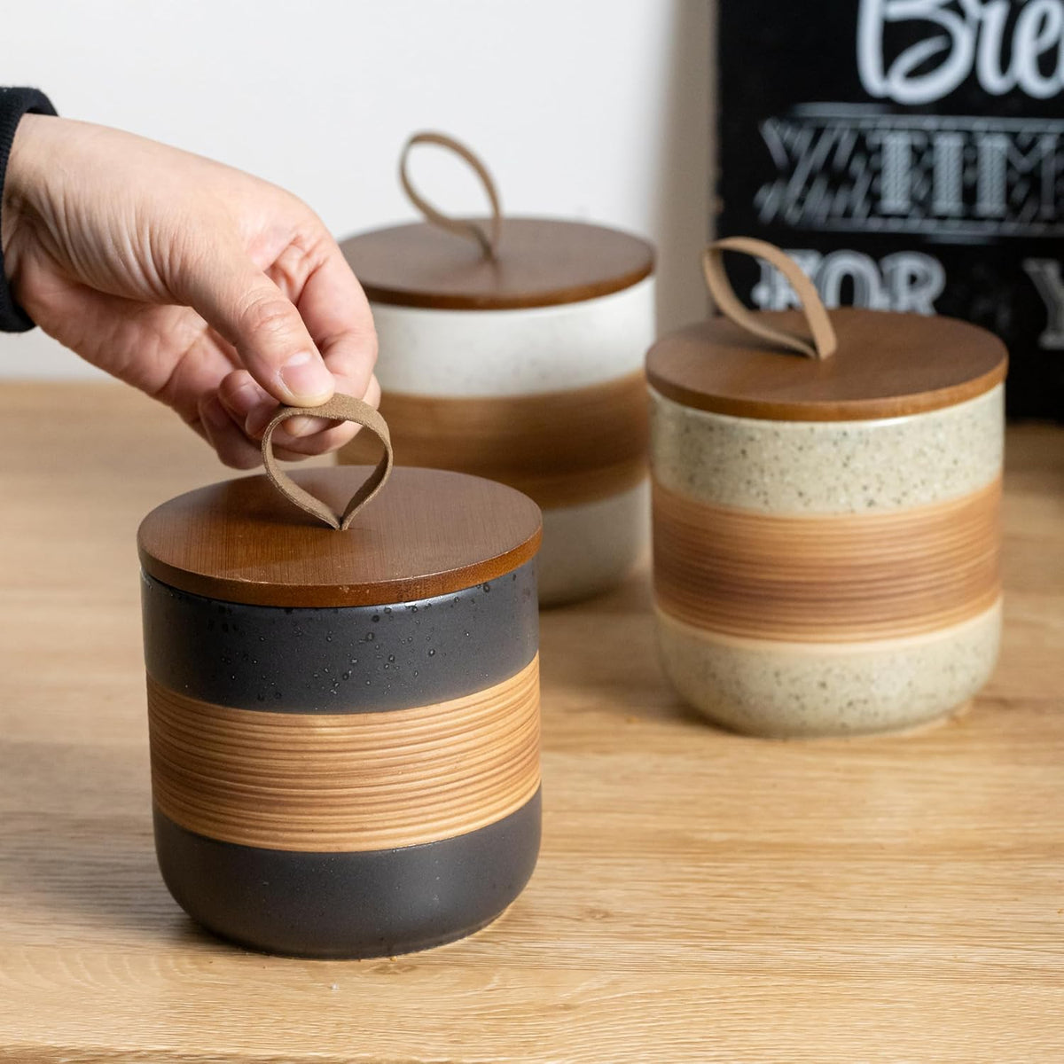 Spice Jars with Lid, Coffee Container Kitchen Food Storage Jars for Spice Sugar Tea Bag, Stackable