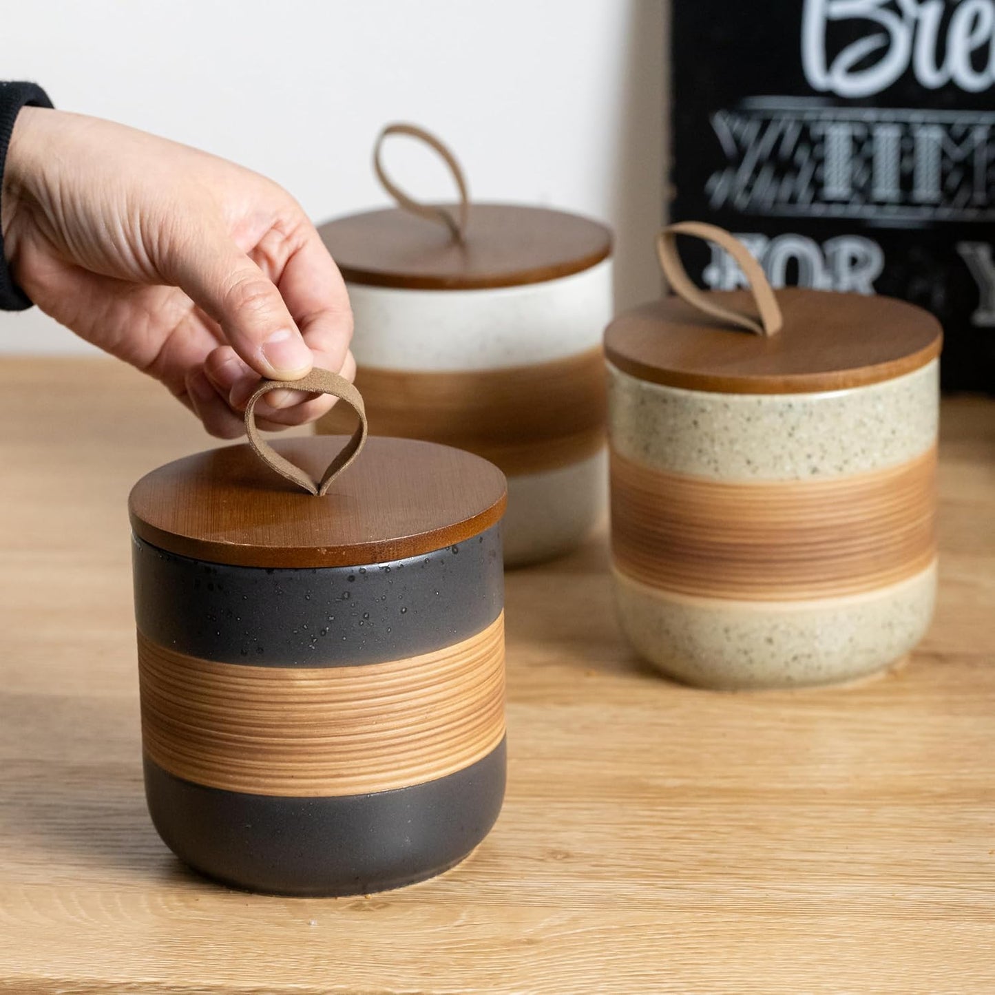 Large Storage Containers with Lids, Ceramic Coffee Container Kitchen Food Storage Jars for Spice