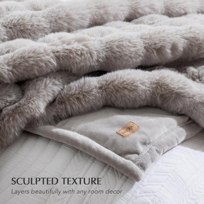 EVERGRACE Ultra Soft Luxury Fluffy Ridgeline Faux Rabbit Fur Throw Blanket, Thick Warm Fuzzy