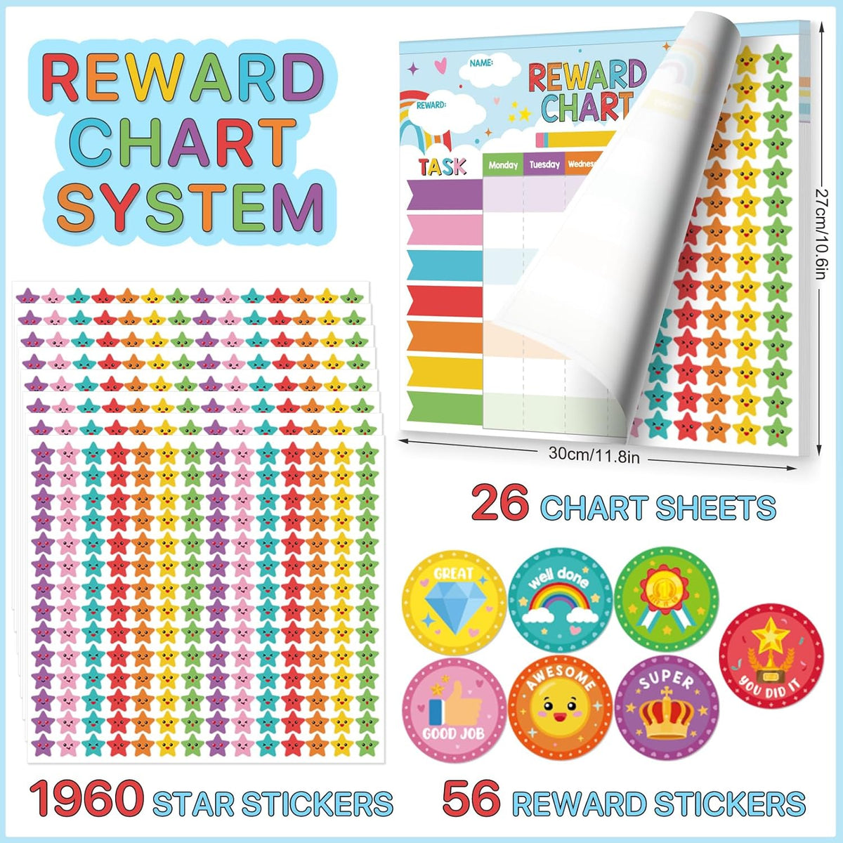Reward Chart for Kids,Magnetic Behavior Chore Chart for Kids at Home,26 Rainbow Blue Chore
