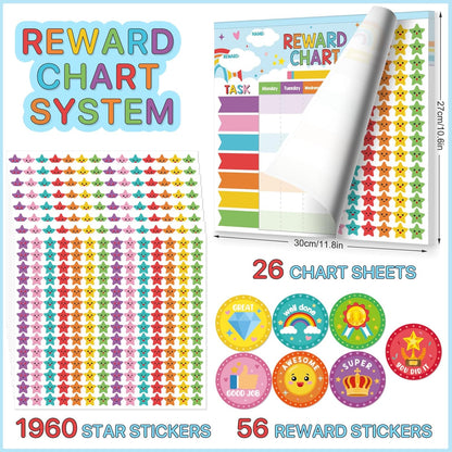 Reward Chart for Kids,Magnetic Behavior Chore Chart for Kids at Home,26 Rainbow Blue Chore