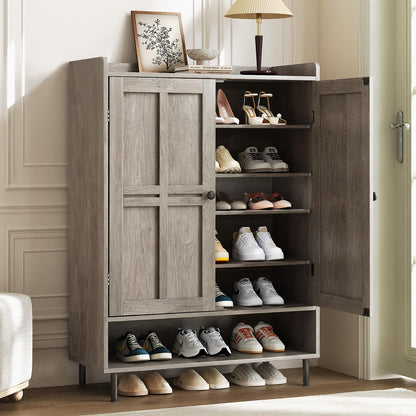 ComfyCorner Shoe Cabinet with Cross Molding Doors, 6-Tier Storage, Grey