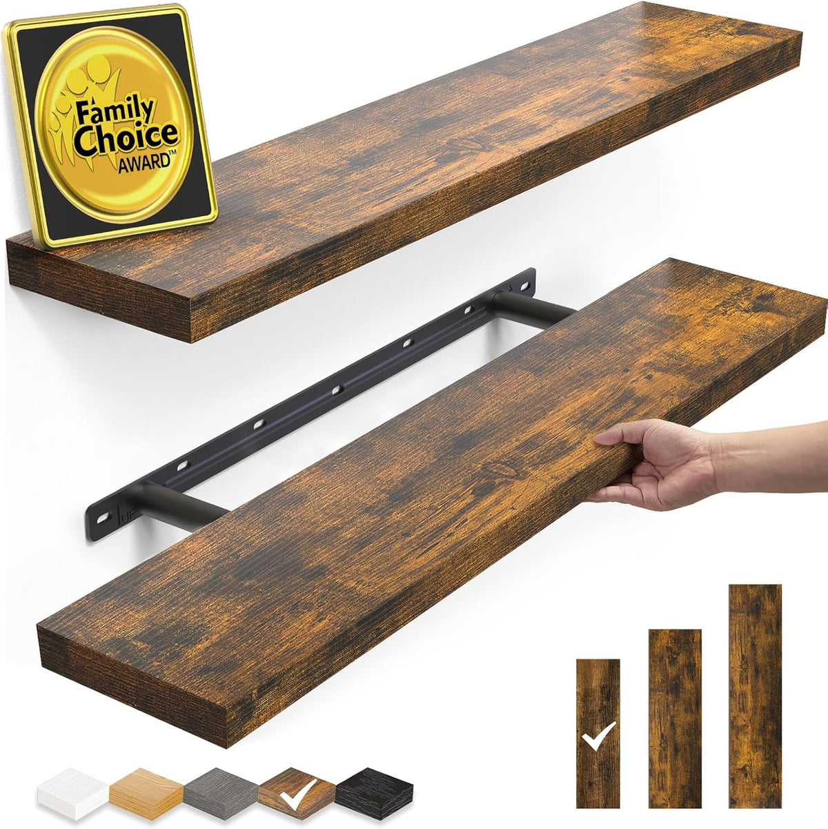 BAYKA Floating Shelves Set of 2, 22.5" Rustic Wood Wall Mounted Shelves for Bedroom, Living Room