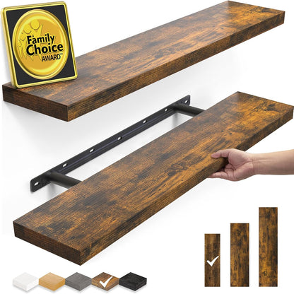 BAYKA Floating Shelves Set of 2, 22.5" Rustic Wood Wall Mounted Shelves for Bedroom, Living Room