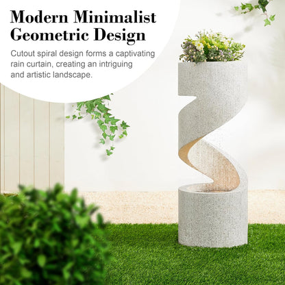 Glitzhome Decorative Tiered Outdoor Water Fountain with LED Light, Curved Waterfall Fountain with