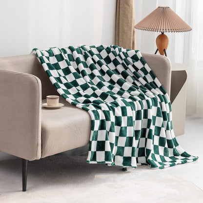 LOMAO Throw Blankets Flannel Blanket with Checkerboard Grid Pattern Soft Throw Blanket for Couch