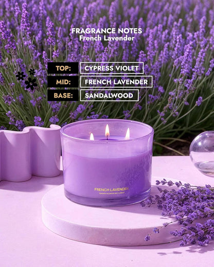 96NORTH Luxury Lavender Soy Candle | Large 3 Wick Jar Candle | Up to 50 Hours Burning Time | 100%