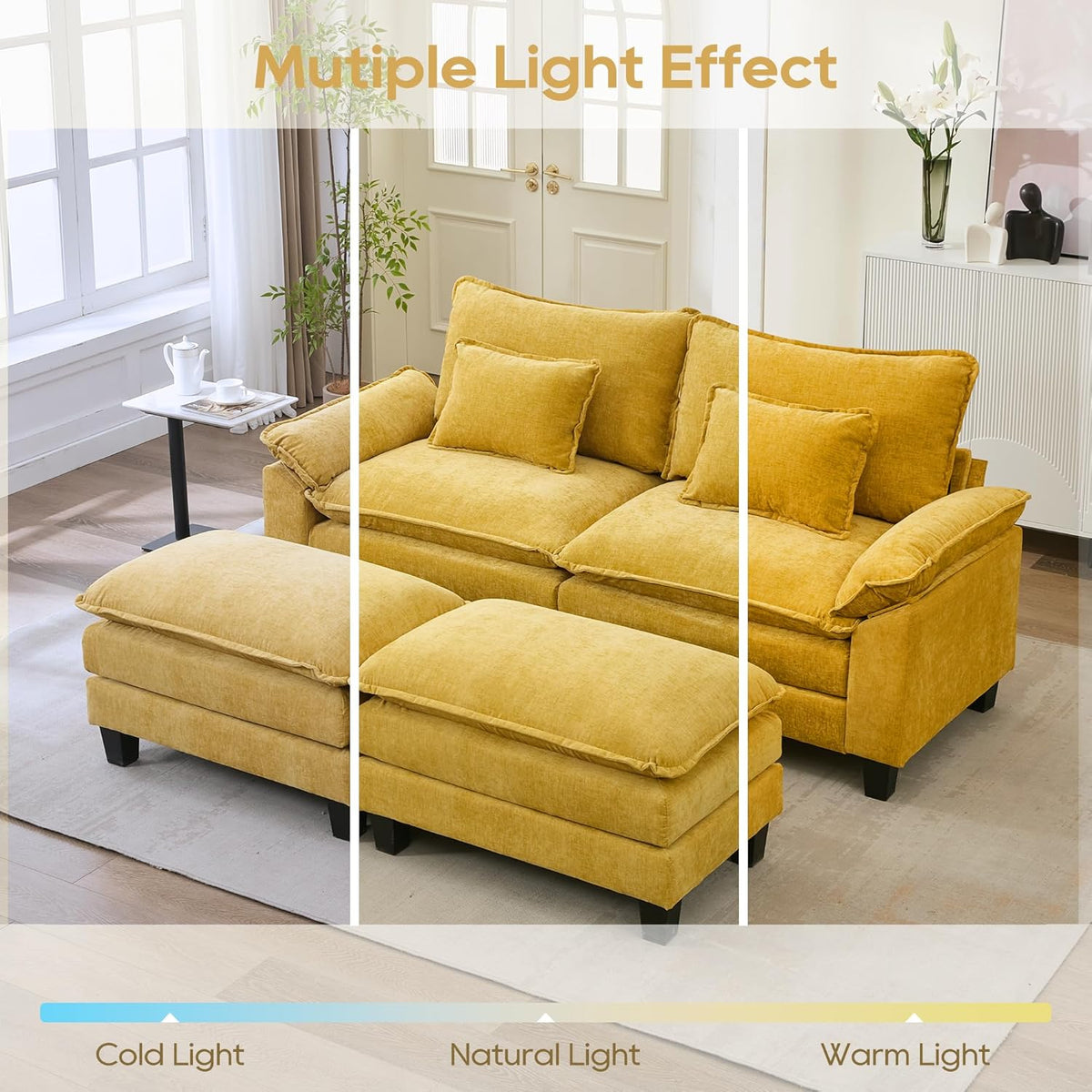 URRED Modular Sectional Sofa Comfy Cloud Couch, Modern Chenille Sofa Sleeper Deep Seat Couches with