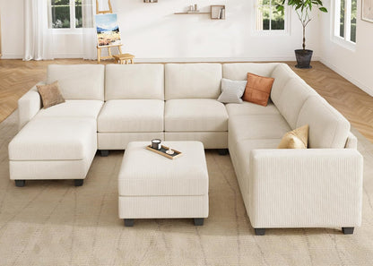 HONBAY Corduroy Sectional Couch with Storage U Shaped Sectional Sofa Modular Sectional Couches for