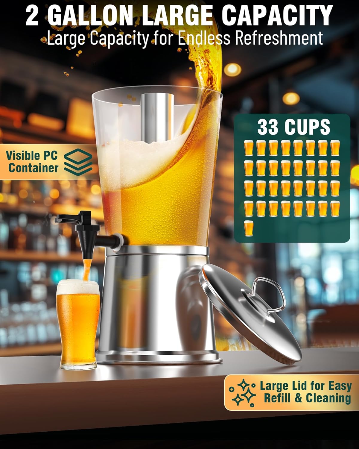 WantJoin Beverage Dispenser With Stand, Drink Dispenser for Party, Stainless Steel Water Dispenser