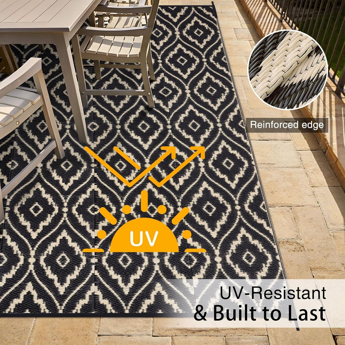 OLANLY Outdoor Rug 6x9 ft Waterproof, Outdoor Plastic Straw Rug with Geometric Pattern Clearance