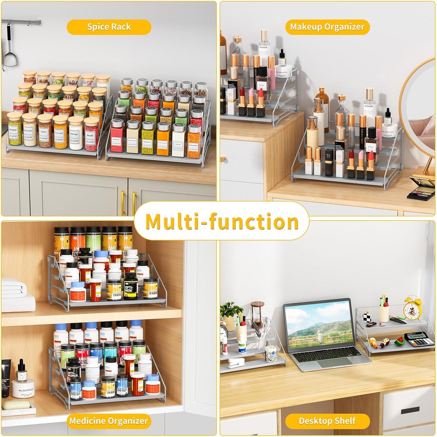 RCHYFEED 4 Tier Spice Rack Organizer, Spice Organization for Cabinet,Pantry, Countertop,Tiered