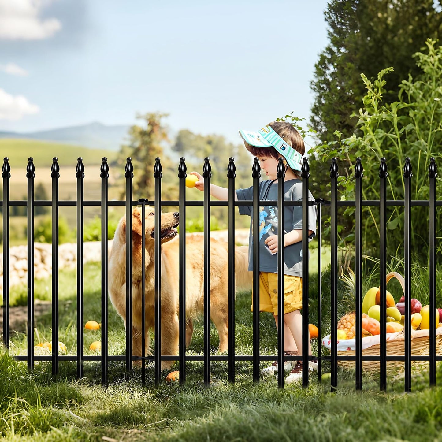 Metal Garden Fence 32 inch H x 24 inch W (5 Panels, Total Length 10 ft) No Need Dig Outdoor