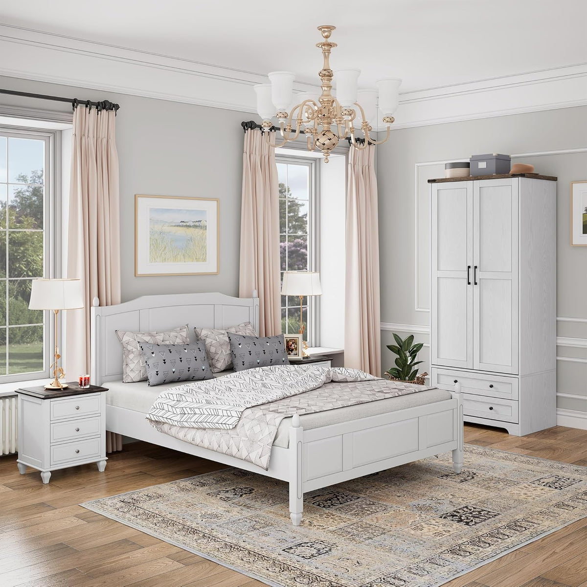Brafab Armoire Wardrobe Closet with 2 Modern Doors, 71" Tall Freestanding Closet Wardrobe Cabinet