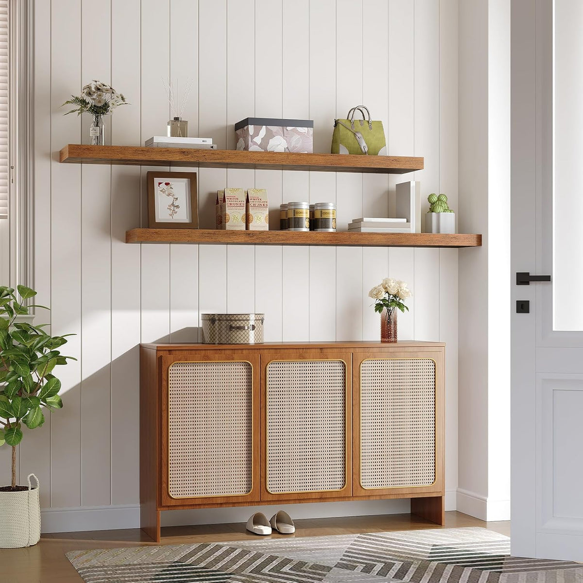 HOOBRO Floating Shelves for Wall, Wall Mounted Shelf Set of 2, 55" Hanging Shelf with Invisible