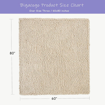 Bigacogo Chunky Knit Throw Blanket for Couch, 60x80 inches, 100% Hand Knitted with Thick Jumbo