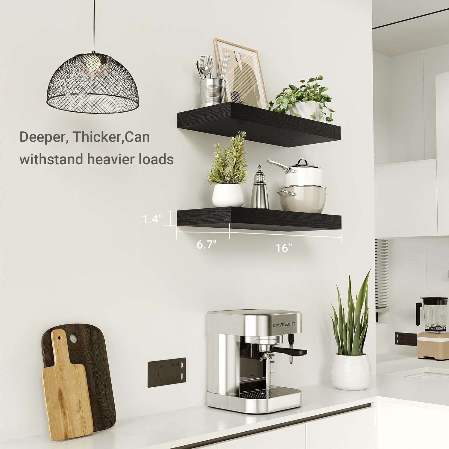 Black Floating Shelves for Wall, 16 inchs x 6.7” deep x 1.4” Wall Shelf for Bathroom Bedroom