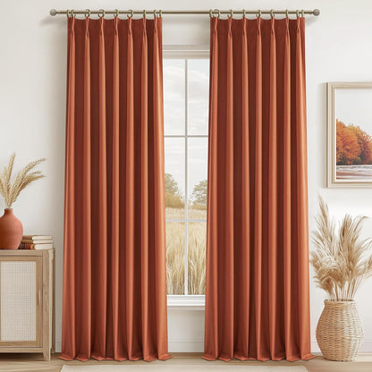 Fall Burnt Orange Curtains Pinch Pleated Blackout 96 Inches Long 2 Panels Set,Terracotta Autumn