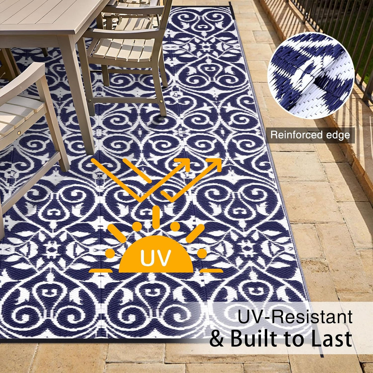 OLANLY Outdoor Rug Waterproof 6x9 ft Clearance, Reversible Outdoor Plastic Straw Rug with Floral