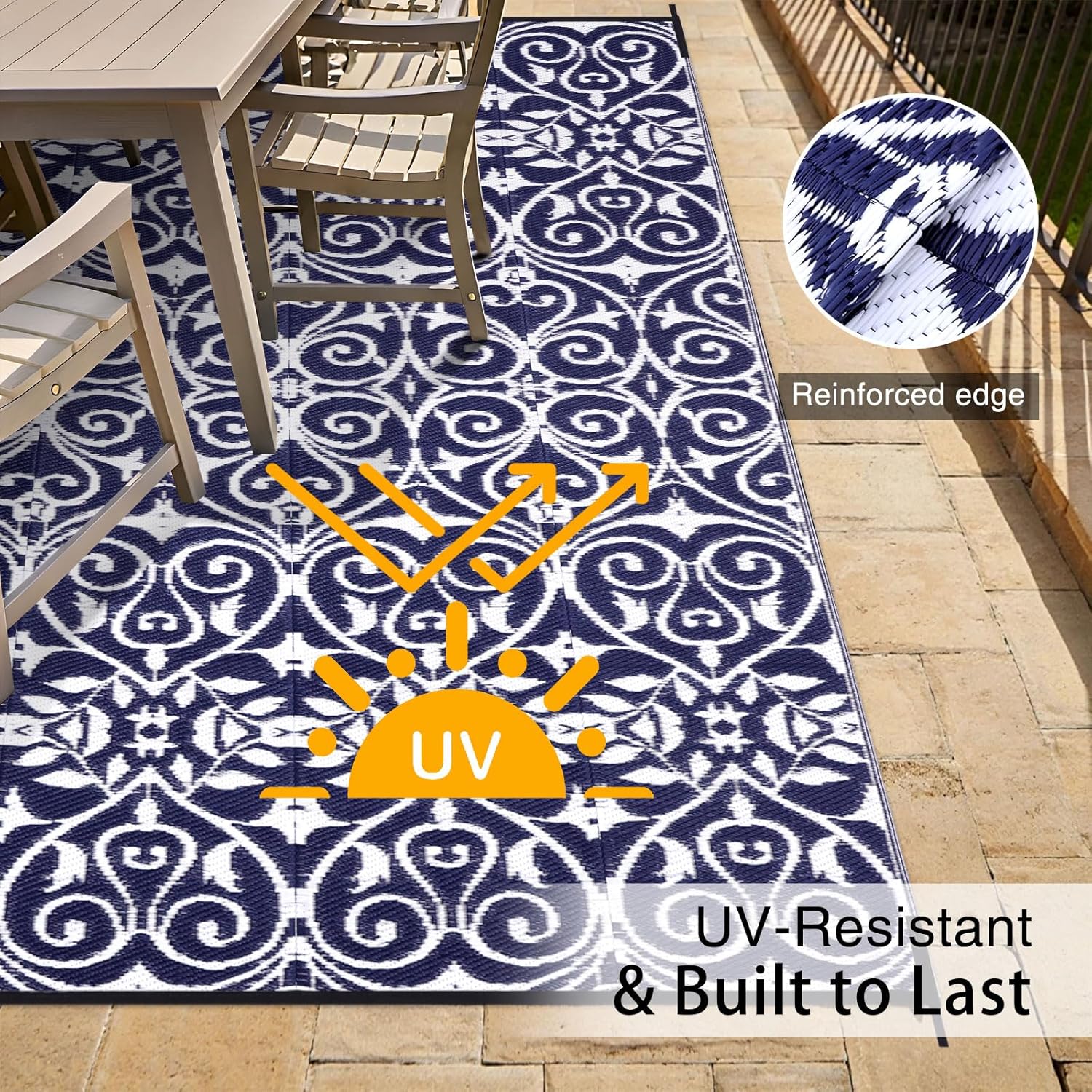 OLANLY Outdoor Rug Waterproof 6x9 ft Clearance, Reversible Outdoor Plastic Straw Rug with Floral