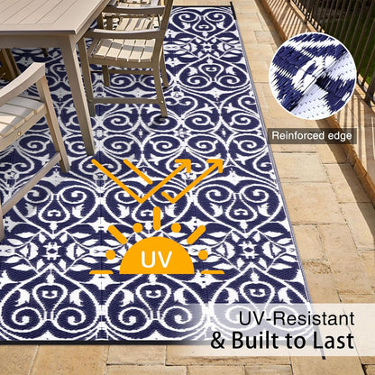 OLANLY Outdoor Rug Waterproof 6x9 ft Clearance, Reversible Outdoor Plastic Straw Rug with Floral