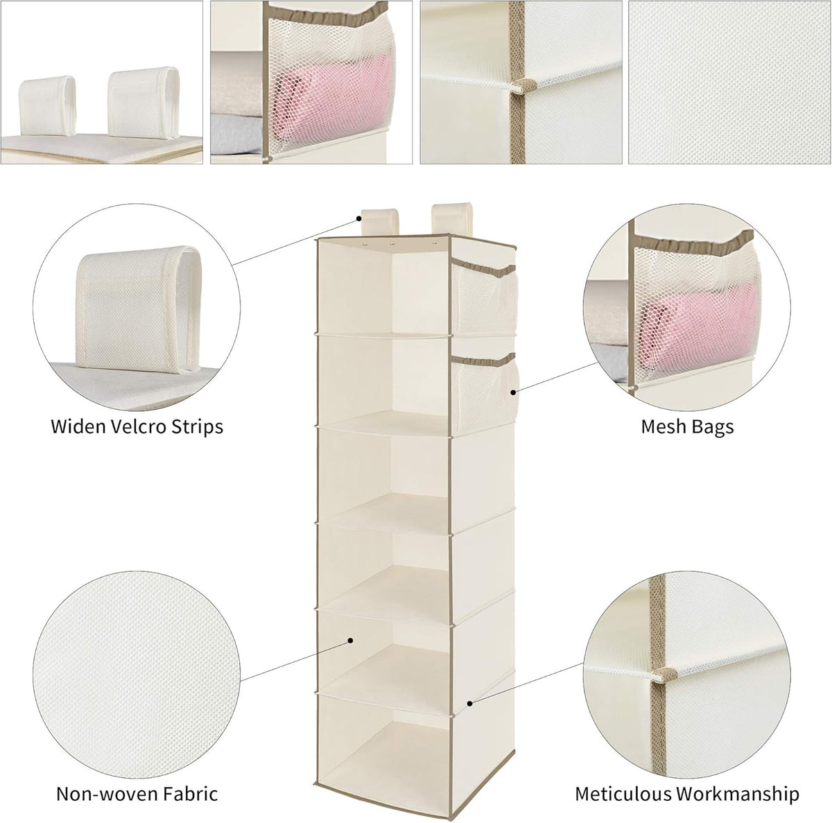 MAX Houser 6 Tier Shelf Hanging Closet Organizer, Closet Hanging Shelf with 2 Widen Straps for