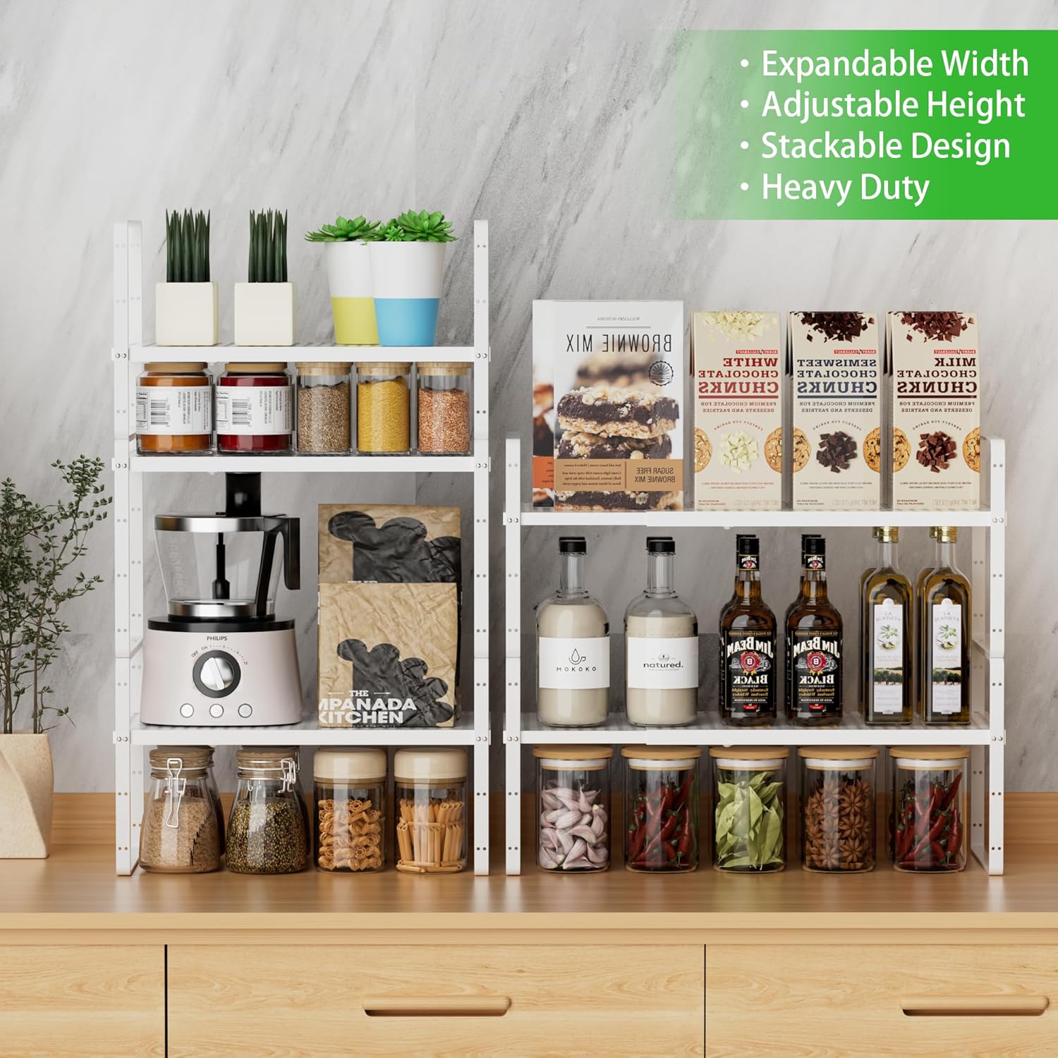 Expandable Cabinet Storage Shelf Stackable Organizer Rack for Kitchen Bathroom Pantry Spice