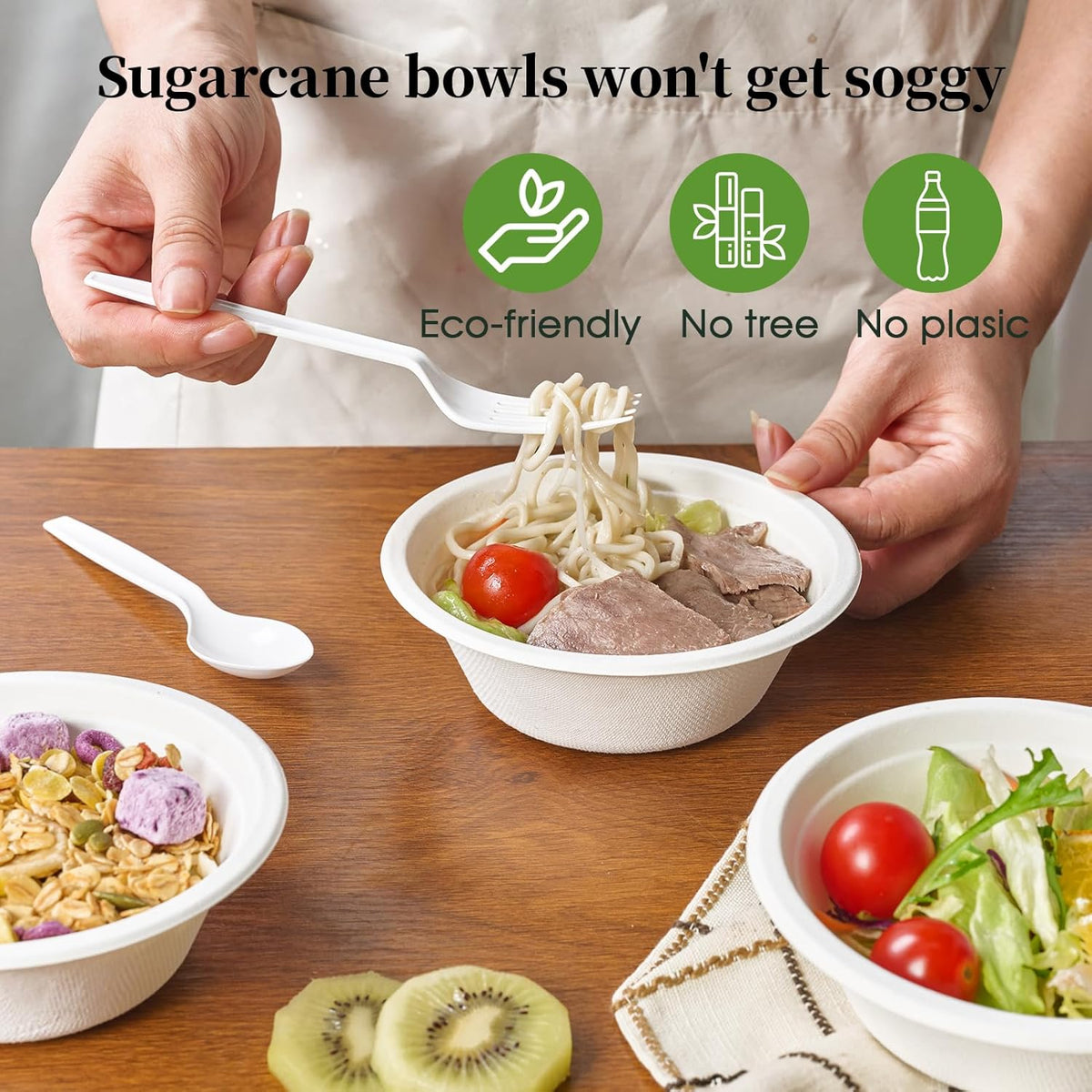 ECOLipak 150 Pack 12 oz Paper Bowls Disposable, Heavy-Duty Biodegradable Compostable Bowls Made of