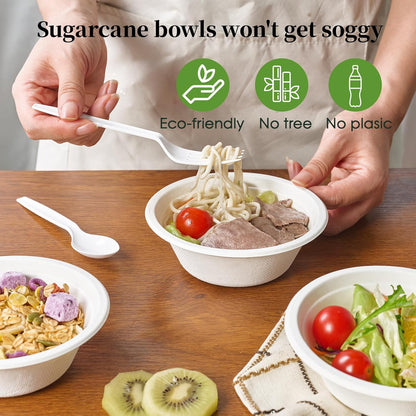ECOLipak 150 Pack 12 oz Paper Bowls Disposable, Heavy-Duty Biodegradable Compostable Bowls Made of