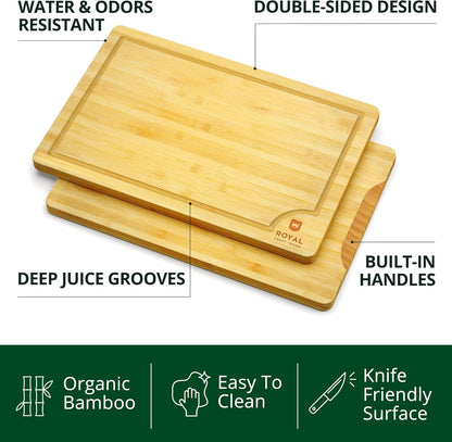 Wooden Cutting Boards for Kitchen Meal Prep & Serving - Bamboo Wood Cutting Board Set - Charcuterie
