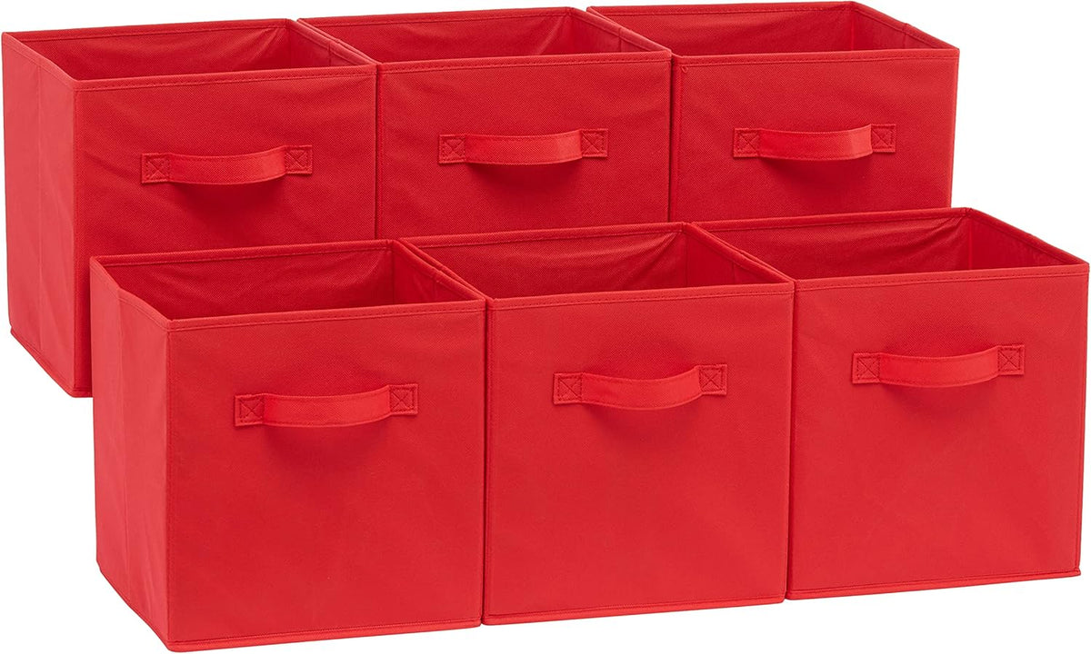 Amazon Basics Cube Organizer Storage Bins Handles, Collapsible Fabric, Pack of 6, 10.5"x10.5"x11"