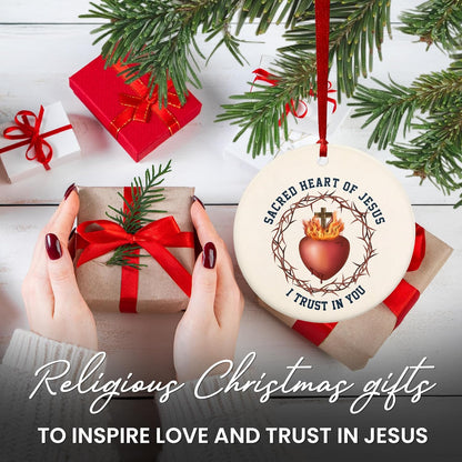 FLAGWIX Christian Gifts for Women Men - Sacred Heart Ceramic Christmas Ornaments 2025 for Tree