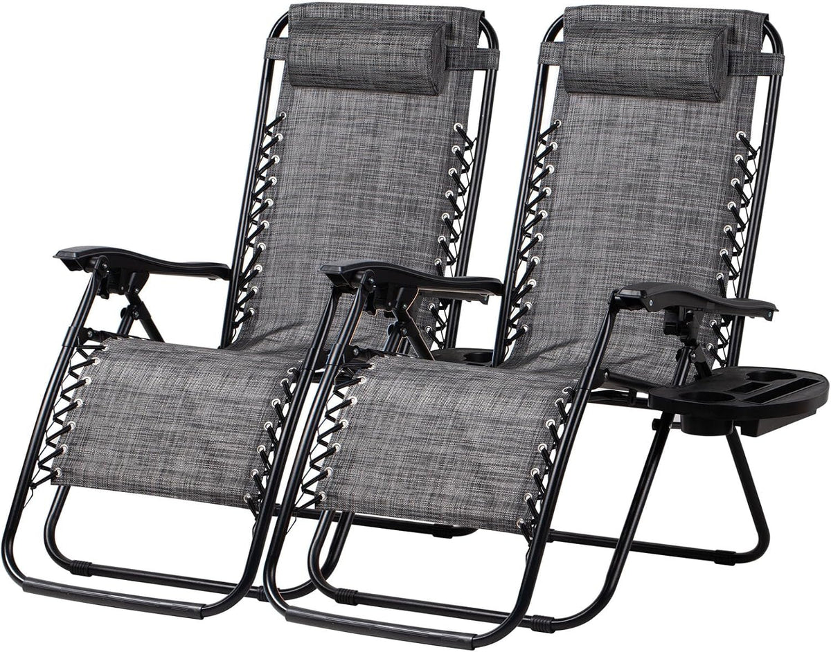 Nazhura Set of 2 Relaxing Recliners Patio Chairs Adjustable Steel Mesh Zero Gravity Lounge Chair