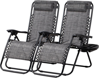 Nazhura Set of 2 Relaxing Recliners Patio Chairs Adjustable Steel Mesh Zero Gravity Lounge Chair