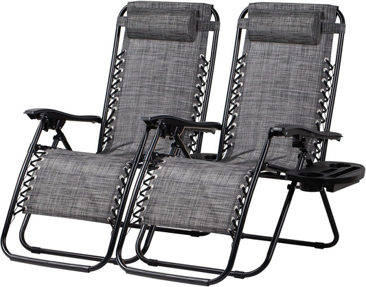 Nazhura Set of 2 Relaxing Recliners Patio Chairs Adjustable Steel Mesh Zero Gravity Lounge Chair