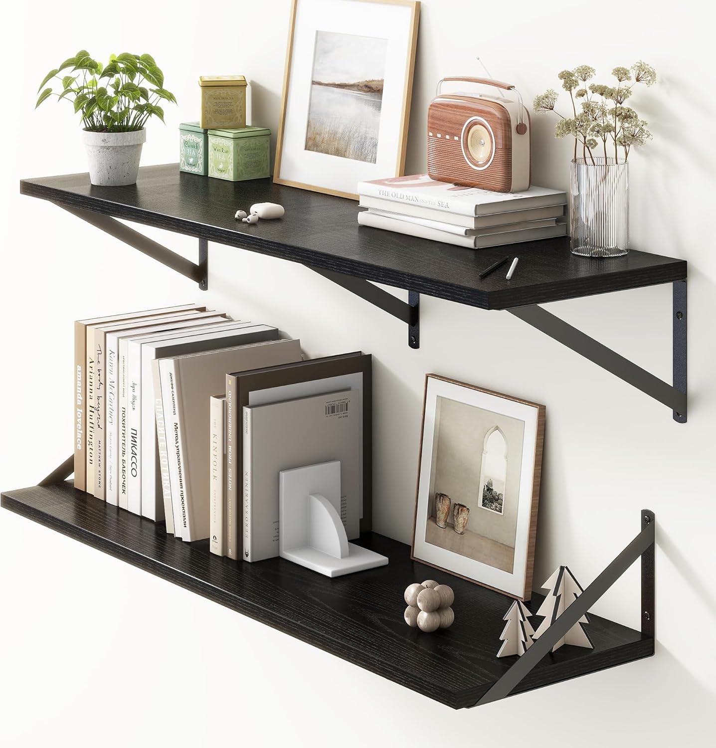 36"W x 10"D Floating Shelves, 10 Inch Deep Black Floating Shelves, Farmhouse Rustic Deep Wall